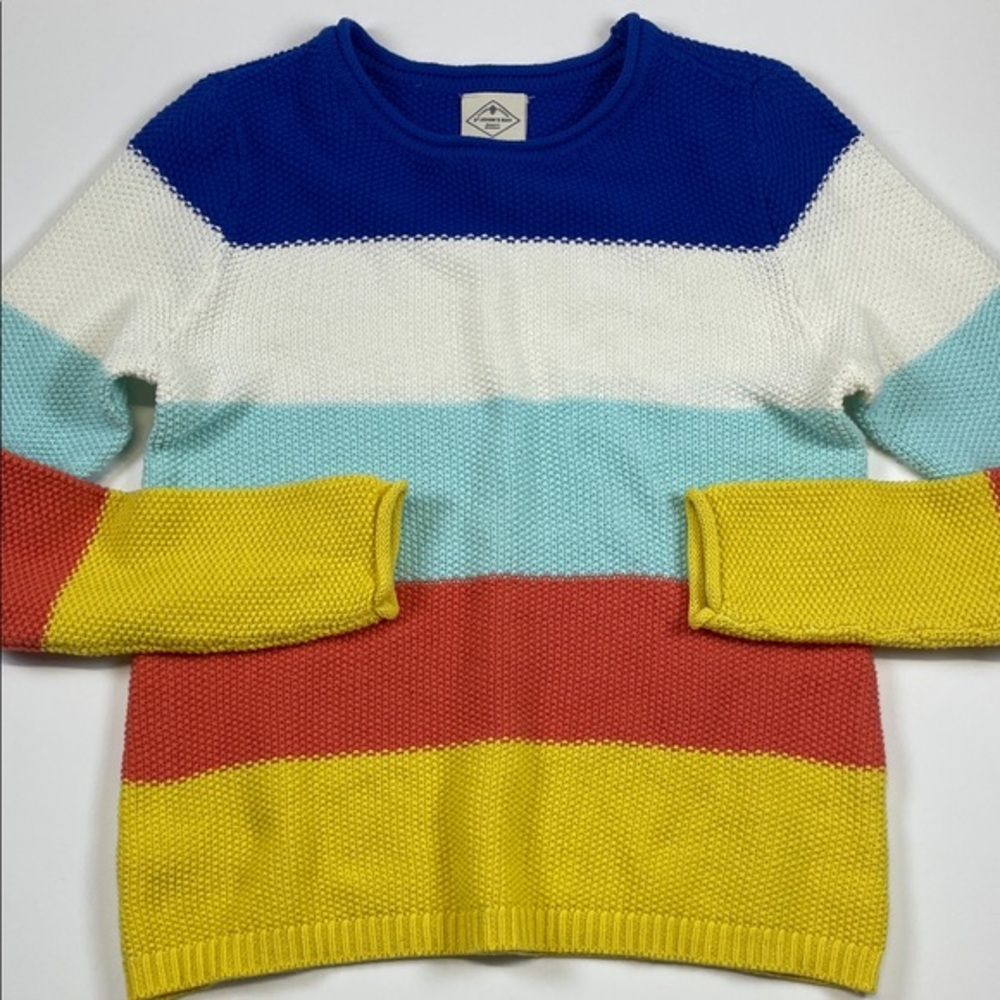 St. John’s Bay Colorblock Knit Sweater XS Blue Yellow Striped Pullover